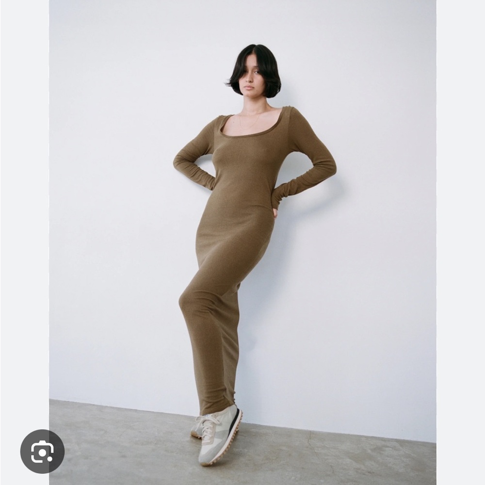 OZMA Silk Noil Long Sleeve Maxi Dress